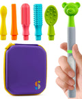 Calming Oral Motor Stimulation Kit with textured heads, gentle vibrations, interchangeable wands, purple carrying case