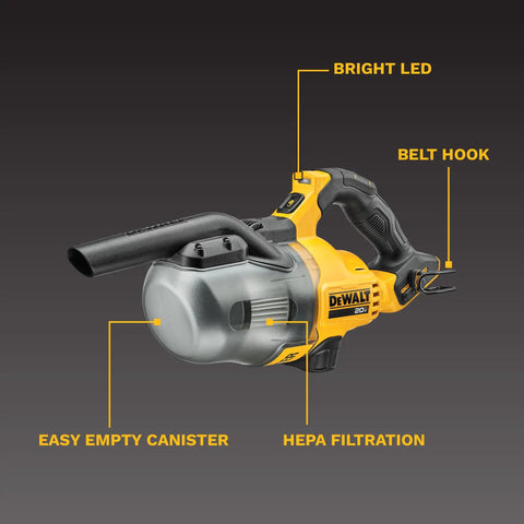 Beast 20V Cordless Handheld Vacuum With HEPA Filter LED Light 46 CFM showing easy empty canister and belt clip