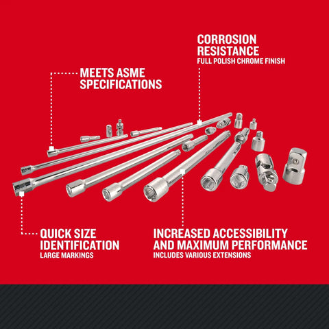 21-Piece Socket Extension And Adapter Set For Tight Spots Built Tough Chrome Finish Corrosion Resistant Quick Size Identification