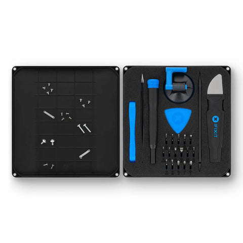 All In One Electronics Repair Kit With 16 Precision Bits And Magnetic Screwdriver in foam case, with pry tools and accessories.