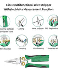 The Real McCoy 8 In One Wire Stripper With Built In Voltage Tester And Heavy Duty Crimping Pliers, showing multifunctional features and design.