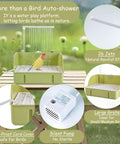 Automatic Bird Bath Shower With Pump For Parrots And Small Birds, Quiet Running Water Bathing Station for cages on a table.