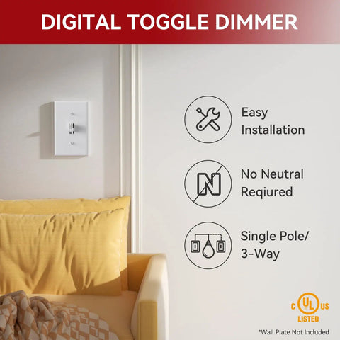 Dope Slide Dimmer Switch For Dimmable LED CFL And Incandescent Lights, 600 Watt Max, UL Listed on a wall in living room