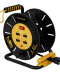 Open Cord Reel Organizer With Four Grounded Outlets And Dual USB Ports For Charging Up To Six Devices, Heavy Duty Hand Wind Retractable Power Cord Reel, 15A Breaker, ETL Listed, Works With 12 3 Three Conductor Cords 14 3 And 16 3, Yellow