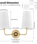 Modern Gold Wall Sconce With Fabric Shade Two Light Brushed Brass Vanity Bath Light For Bedroom Hallway Living Room Decor