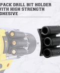 Six Pack Drill Bit Holder Holster With High Strength Adhesive attached to power drill