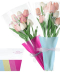 150 Pack Flower Bouquet Sleeves With Plastic OPP Wrapping Bags featuring tulips in pink and blue sleeves, pro grade packaging