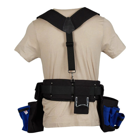 Back view of Comfort Padded Suspenders For Tool Belts With Beast Mode Support And All Day Comfort Waterproof 1000 Denier Dupont Cordura Ergonomic Design Adjustable Dual Side Straps Heavy Duty US Made Compatible With Boulder Tool Belts