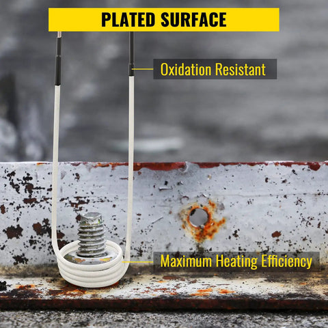 Induction Heater Coil Kit Set with 8 Coils for No Flame Heat and Rusty Bolt Removal shown with metal and rusty bolt