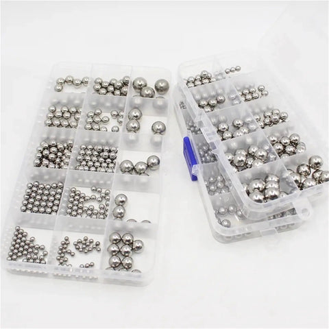 Stainless Steel Bearing Balls Kit With 15 Sizes Ranging From 3 To 25 Millimeters And Inch Sizes From One Eighth To One Half Inch Precision Balls 2 To 100 Pieces Durable Rust Resistant For Bearings Machinery And Gearhead Friendly DIY Projects in organizer case