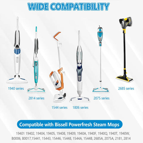 Compatibility chart for 8 Pack Microfiber Steam Mop Pads For PowerFresh Steam Mops showing various models