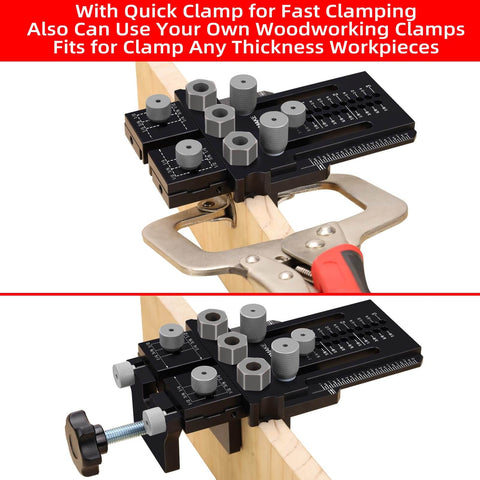 Dowel Jig Kit With Quick Positive Stop And Clamp, Adjustable Doweling Jig for precise straight dowel holes in woodworking projects.
