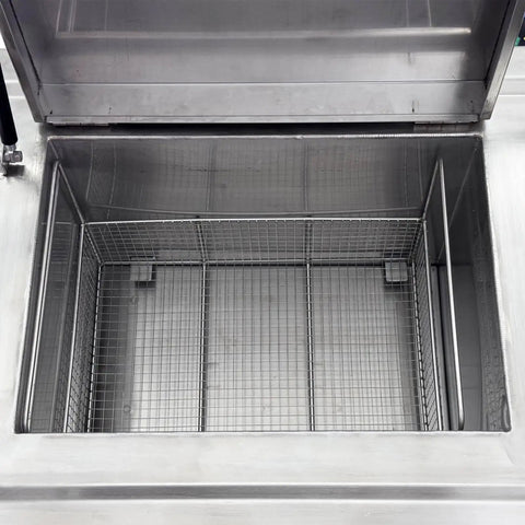 Interior view of Techtongda 61L Industrial Ultrasonic Cleaner Machine with stainless steel tank and mesh basket.