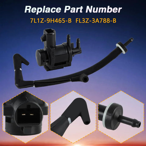 Heavy Duty 4WD Vacuum Solenoid Valve And Check Hose Kit Upgrades Your Ford F-150 Expedition Or Lincoln Navigator With Super Reliable Copper Coils And Tough PA66 Materials For Perfect Performance. black solenoid valve and hose kit, replacement part 7L1Z-9H465-B