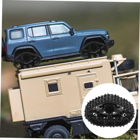 Track Wheel Replacement Kit For Toy Tank Crawler All Terrain Off Road DIY Drive System shows durable plastic tracks on toy car