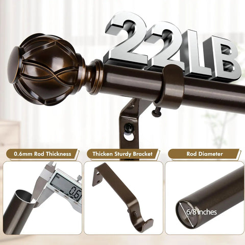 2 Pack Adjustable Curtain Rods 28 To 48 Inch Telescoping Drapery Rods With Netted Texture Finials In Antique Bronze For Windows 16 To 44 Inches Heavy Duty No Fuss Install showing finial and rod details