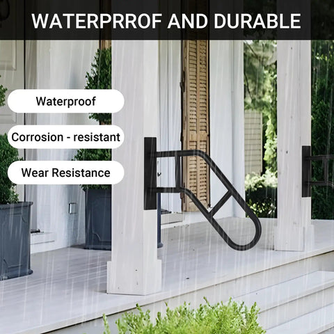 Tough As Nails U Shape Handrails For Outdoor Steps And Deck Wall Mount Grab Bar For Elderly Safety Support Heavy Duty Stair Railing mounted on porch.