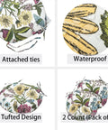 Round Tufted Chair Cushions Set Of 2 15x15x4 Inches Water Resistant With Ties For Bar Stools Patio Garden Outdoor Kitchen Butterfly Flower Pattern