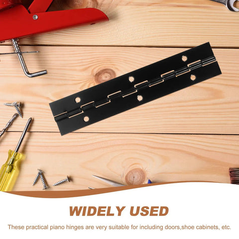 Heavy Duty Iron Piano Hinges Set For Doors And Cabinets, 6 Inch Continuous Metal Hinges with tools on wooden surface