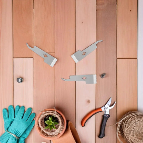 Go-To 2 Pack Stainless Steel Beekeeping Hive Tools Set on wooden background with gardening gloves and pruner, ideal for hive maintenance.