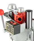 Close-up of Compact Benchtop Drill Press With 110V 340W Power Handy 3 Speed Pillar Drill Press Table Stand controls