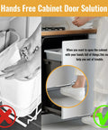 Adhesive Toe Pull For Trash Cabinet Doors Hands Free Foot Operated Door Opener White installed in a modern kitchen scene