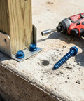 Installed Beefy Half Inch By Five Inch Concrete Screw Anchor Kit With Drill Bit And Hex Driver Blue Coated Heavy Duty Fasteners