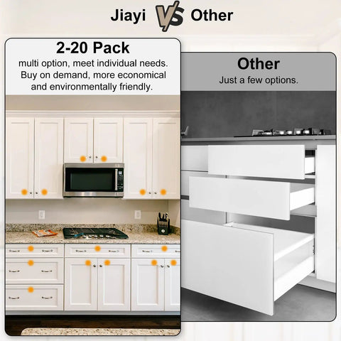 Comparison of two kitchen cabinet setups with Ultra Thin Magnetic Cabinet Door Catch 18 Pack Stainless Steel Drawer Latch For Kitchen Cabinets Cupboards Closets No Fuss Magnetic Closure Holds Up To 10 Lbs on the left and other options on the right.