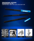 Front view of HIPULX 3-piece alloy steel thread file set with ergonomic blue handles for SAE and metric threads