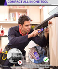 Man using 14 In 1 Ratchet Screwdriver Set With 180 Degree Pivot Handle for kitchen cabinet repair, flexible angles for tight spaces.