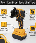 Kickass 3 Inch Brushless Mini Circular Saw With 12000 RPM And 3 Speed Settings, Doubles As An Angle Grinder For Wood Metal Tile And Plastic, Packs 16 mm Cutting Depth And US Plug with lightweight design and battery compatibility.