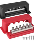 Two Pack 600 Amp Bus Bar Power Distribution Block For 12 To 48 Volt Systems Marine Boat RV And Automotive Use With Waterproof Cover Quick Mount Six M10 Studs Red And Black Terminal Block