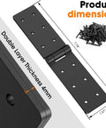 Badass Heavy Duty Gate Hinges With 270 Degree Swing Rotation For Outdoor Wood Fences Sheds Barn Doors And Security Gates Weather Resistant Steel 2 Pack Black close-up showing dimensions and screws.