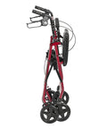 Top Notch Aluminum Folding Rollator Walker With Super Comfy Padded Seat Removable Back Support, folded view with 7.5 inch wheels.