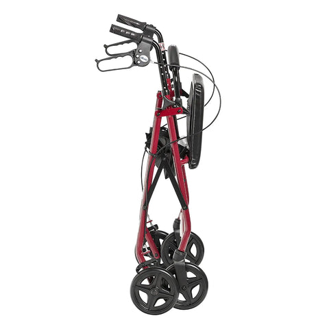 Top Notch Aluminum Folding Rollator Walker With Super Comfy Padded Seat Removable Back Support, folded view with 7.5 inch wheels.