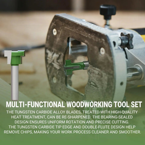 Beast Mode Six Piece Keyhole Router Bit Set With One Quarter Inch Shank And Tungsten Carbide Blades For Smooth Woodworking Cuts includes a close-up of a router bit with tungsten carbide blades.