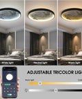 Moon Design Flush Mount Led Ceiling Light Fixture With Remote Dope Vibe Dimmable 50W showing tricolor light modes in a bedroom.