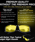 Two night driving glasses with yellow lenses and glossy black frames; fits over regular glasses