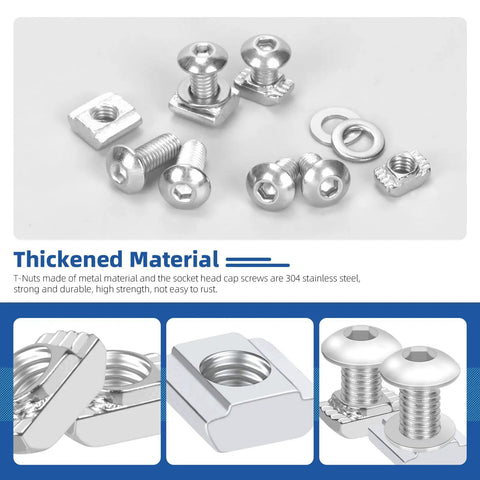 Kickass M5 T Slot Nuts And Button Head Socket Cap Screws Kit For 2020 Aluminum Extrusion includes stainless steel T-Nuts and screws.