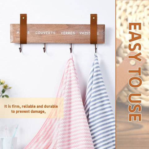8 Piece Hella Durable Premium Leather Wall Hooks With Solid Brass Screws For Heavy Duty Curtain Hanging And Super Slick Bathroom Storage Essentials with hanging towels.