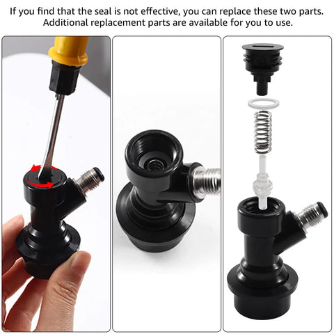 Ball Lock Keg Quick Disconnect Set With 5/16 Barb And 1/4 Barb Fittings, 2 Pairs, Leak-Proof Corny Keg Fittings Kit For DIY Homebrewing, Rotating Nut Adapter, Easy Gas And Liquid Line Connections, black disconnect parts exploded view