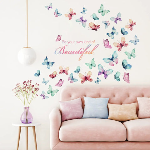 Black Girl Magic Wall Decals You Are Beautiful Inspirational Stickers with colorful butterflies on a nursery wall.