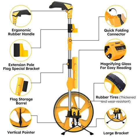 Distance Measuring Wheel With Feet And Inches, 20 Marking Flags And Flag Holder, collapsible imperial wheel, ergonomic handle