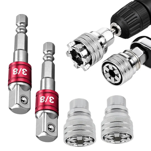 Heavy Duty Adjustable Universal Socket Wrench 3/8 Inch Drive Fits 10 To 19 Mm Fasteners, including ratchet adapter and extension links.
