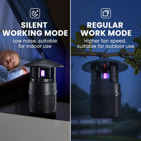 Outdoor Mosquito Trap With Lighting And Sleep Timer That Attracts Mosquitoes Flies Moths Gnats Wasps Beetles And No See Ums Indoor Or Outdoor Bug Zapper With 395nm UV Light For Fast Quiet Hassle Free Catch in silent and regular modes