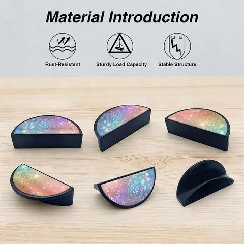 2 Pack Rainbow Bokeh Glitter Cabinet Handles With 3 Inch Hole Centers Semicircle Drawer Pulls In Black Solid Zinc Alloy Hardware