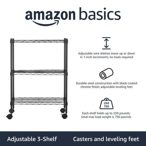 Heavy Duty Three Shelf Metal Wire Storage Shelving Unit With Smooth Ride Casters And Adjustable Racks For Garage Organization Solid Steel Utility Cart Delivers Serious Space Saving Flex For Tool Stash