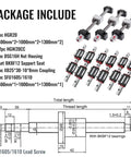 Built Tough 20MM Square Linear Guide Rail Kit With SFU Ball Screw And Solid Bearing Supports For Smooth CNC Builds And 3D Print Mods package contents and dimensions diagram.