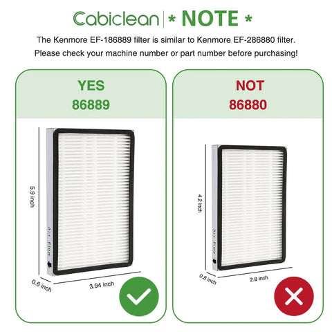 Comparison between filters: Six Pack 86889 Replacement Exhaust HEPA Filter Set for EF1 Vacs vs. 86880 filter size differences