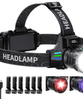 Rechargeable Headlamp 1080 Lumens With White Red UV Black Light, 16 Modes, Waterproof LED Headlamp with accessories